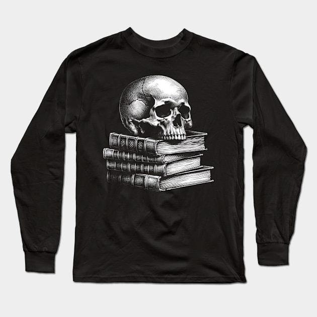 Skull and Books Long Sleeve T-Shirt by OddlyNoir